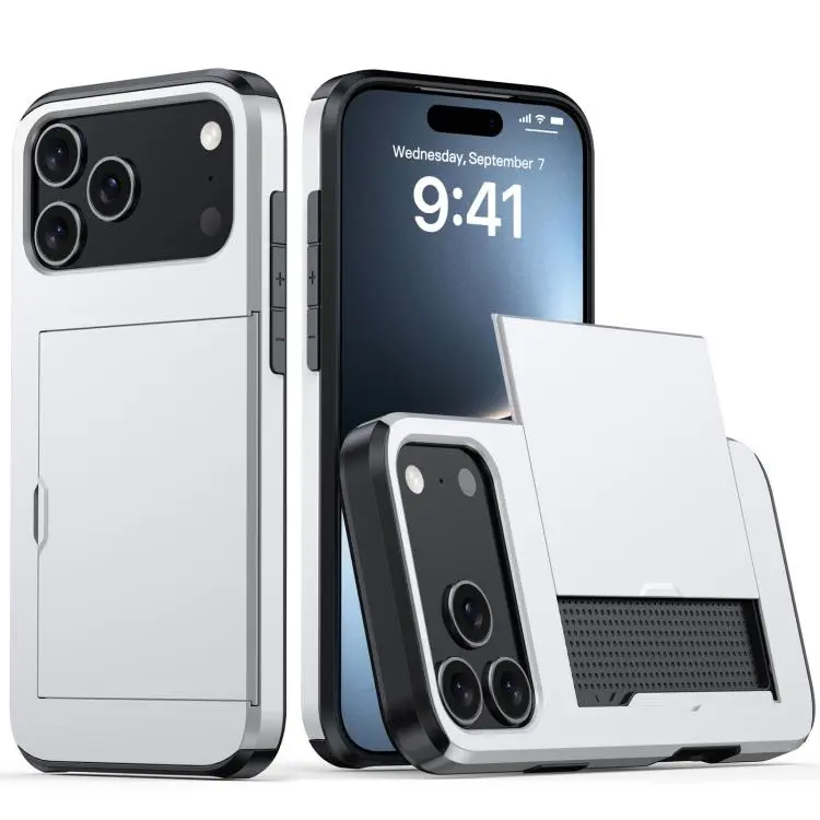 For iPhone 18 Pro Max Shockproof Armor Phone Case with Card Slot(Silver)