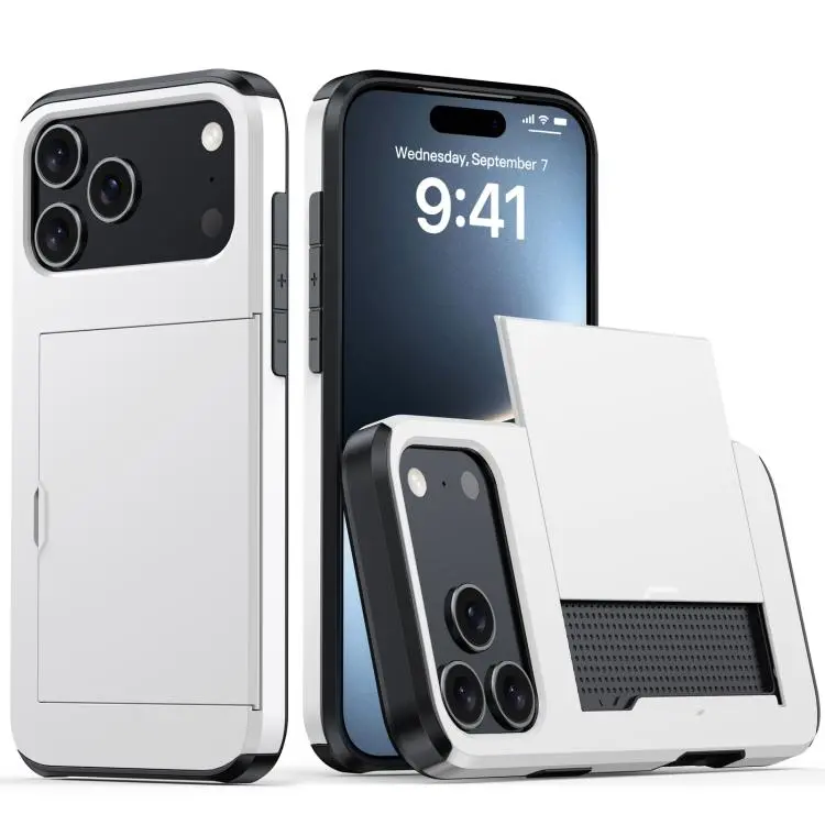 For iPhone 18 Pro Max Shockproof Armor Phone Case with Card Slot(White)