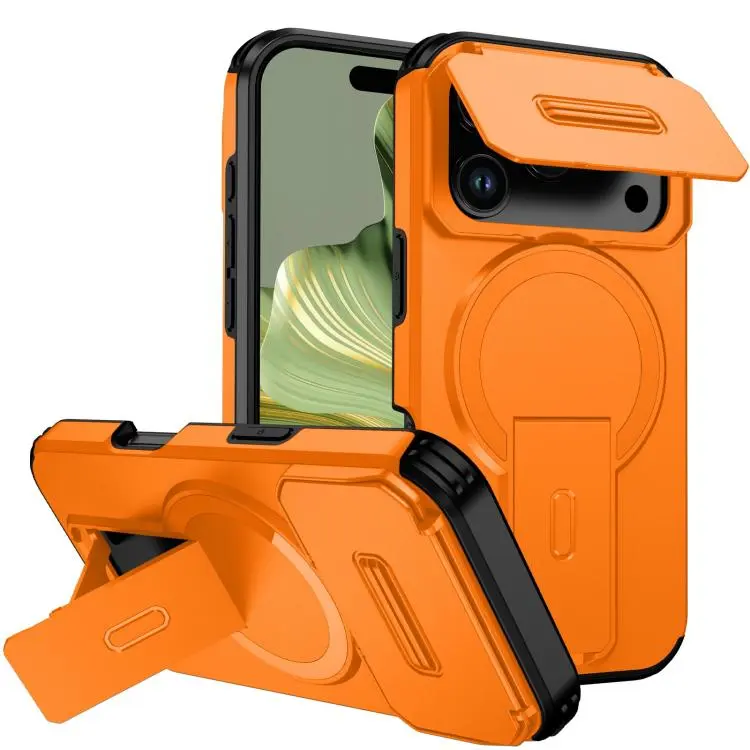 For iPhone 18 Pro Max Sliding Camshield MagSafe Holder Phone Case(Orange)