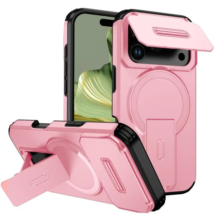 For iPhone 18 Pro Max Sliding Camshield MagSafe Holder Phone Case(Pink)