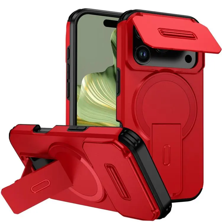 For iPhone 18 Pro Max Sliding Camshield MagSafe Holder Phone Case(Red)