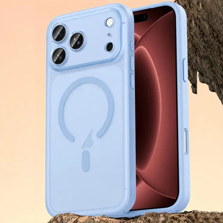 For iPhone 18 Pro Max Vegan Leather Magnetic Phone Case(Sky Blue)