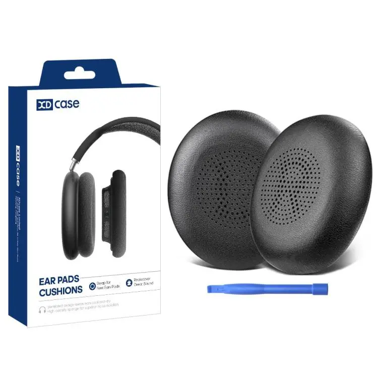 For Jabra Elite 45h / Evolve2 65 XDcase 1 Pair Protein Leather Ear Pads Headset Replacement Part with Prying Tool(Black)