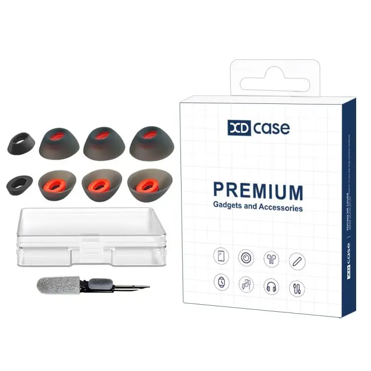For JBL Tune Flex / Flex 2 / 220TWS XDcase 4 Pairs Replacement Silicone Ear Tips Kit, XS/S/M/L Size, Cleaning Brush Color Random(Transparent Black)