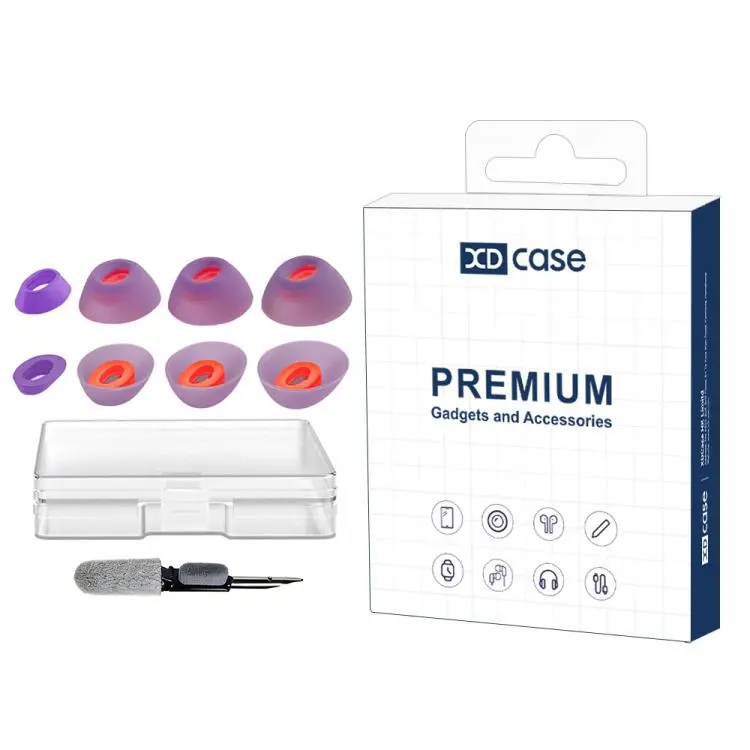 For JBL Tune Flex / Flex 2 / 220TWS XDcase 4 Pairs Replacement Silicone Ear Tips Kit, XS/S/M/L Size, Cleaning Brush Color Random(Transparent Purple)