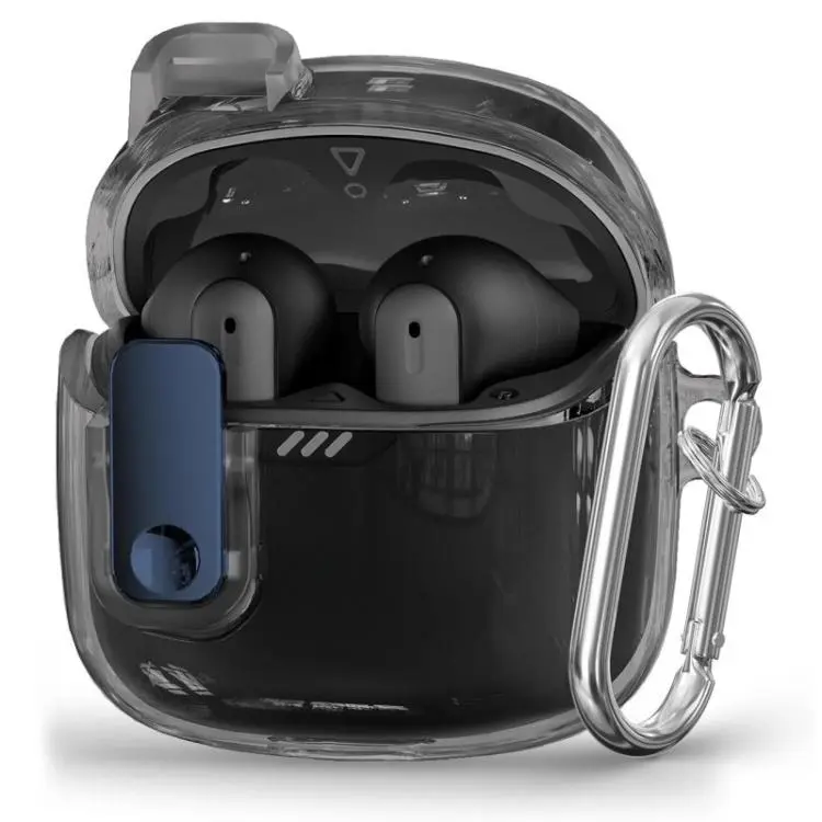 For JBL Tune Flex Transparent Snap Lock TPU Earphone Cover with Metal Buckle(Translucent Black)