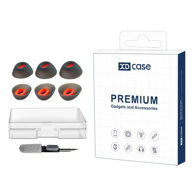 For JBL Vibe Beam 2 / Beam / 200TWS XDcase 3 Pairs Replacement Silicone Ear Tips Kit, S/M/L Size, Cleaning Brush Color Random(Transparent Black)