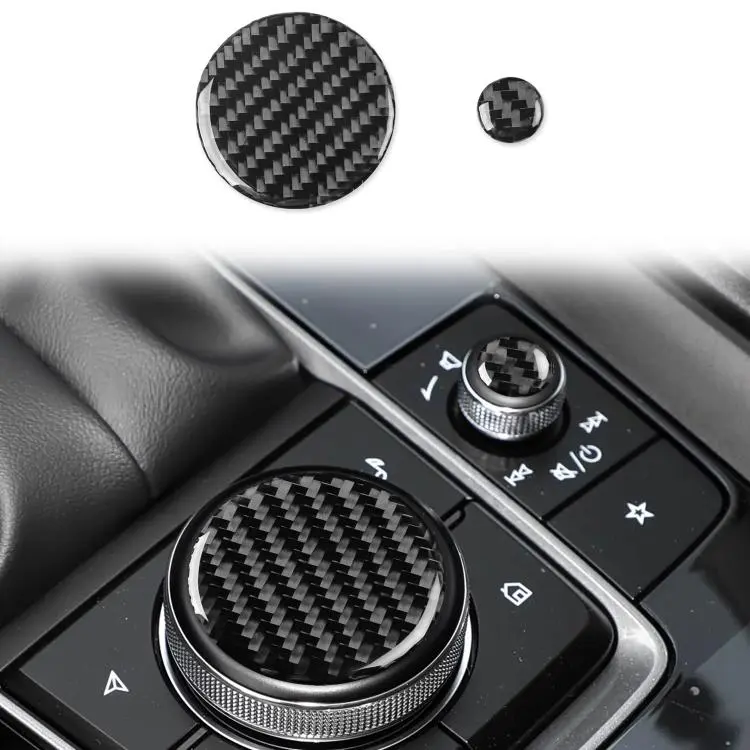 For Mazda CX-50 2022-2024 2pcs/Set Car Multimedia Knob Carbon Fiber Sticker, Left Hand Drive(Black)