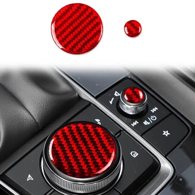 For Mazda CX-50 2022-2024 2pcs/Set Car Multimedia Knob Carbon Fiber Sticker, Left Hand Drive(Red)