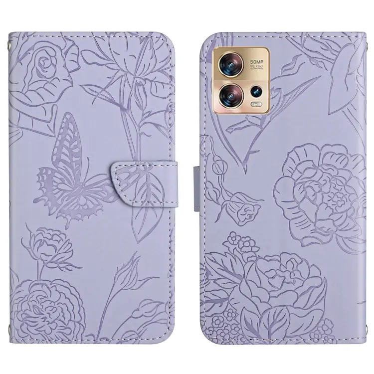 For Motorola Edge 30 Fusion/Moto S30 Pro HT03 Skin Feel Butterfly Embossed Flip Leather Phone Case(Purple)