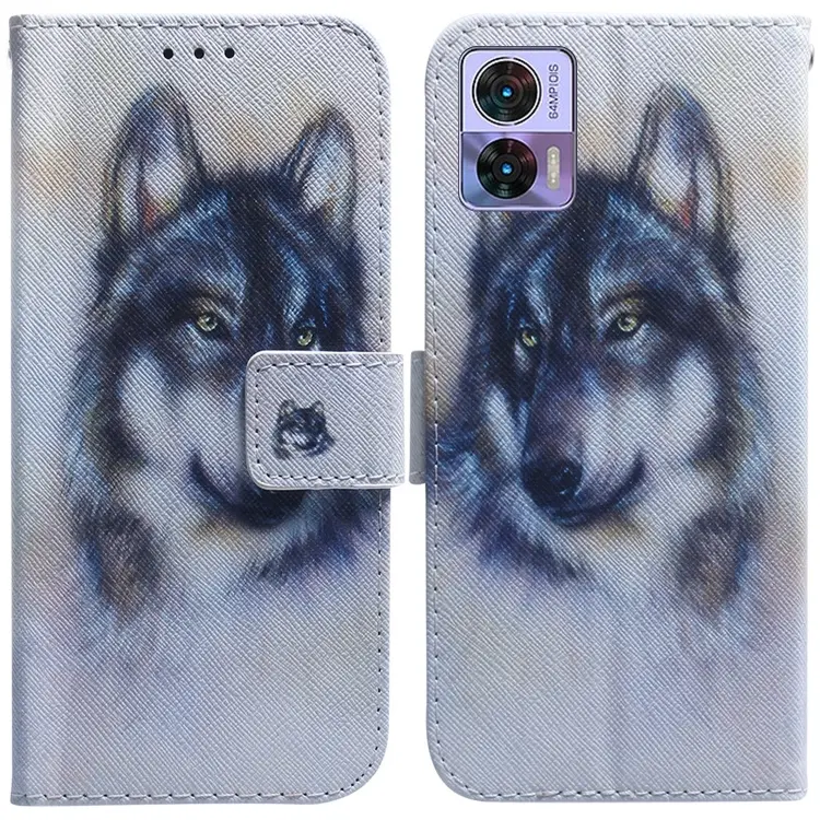 For Motorola Edge 30 Neo / Edge 30 Lite Coloured Drawing Leather Phone Case(White Wolf)