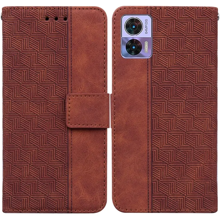 For Motorola Edge 30 Neo / Edge 30 Lite Geometric Embossed Flip Leather Phone Case(Brown)