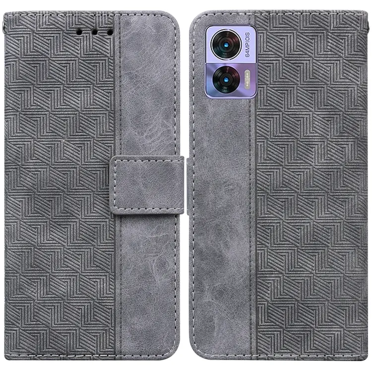 For Motorola Edge 30 Neo / Edge 30 Lite Geometric Embossed Flip Leather Phone Case(Grey)