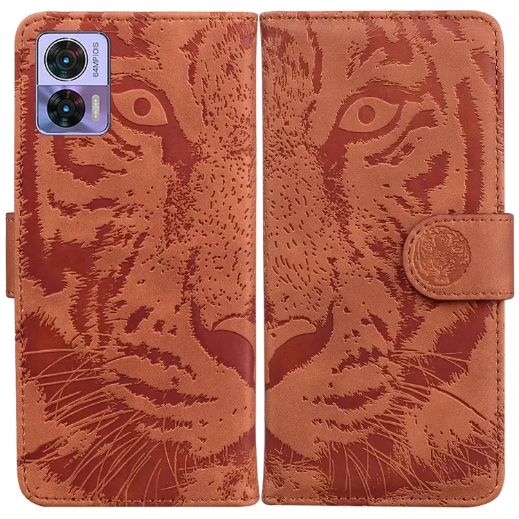 For Motorola Edge 30 Neo / Edge 30 Lite Tiger Embossing Pattern Flip Leather Phone Case(Brown)