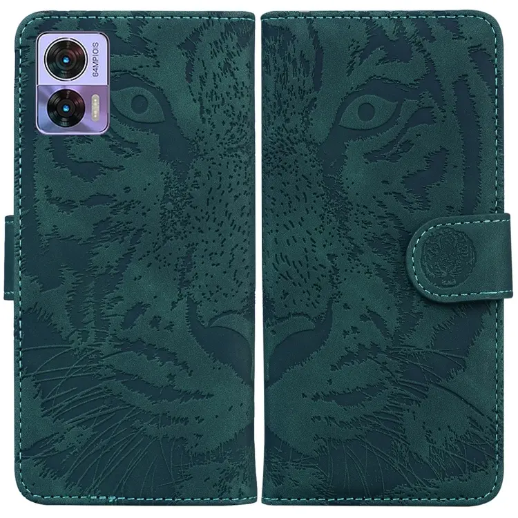 For Motorola Edge 30 Neo / Edge 30 Lite Tiger Embossing Pattern Flip Leather Phone Case(Green)
