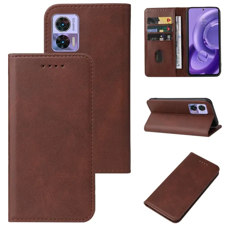 For Motorola Edge 30 Neo Magnetic Closure Leather Phone Case(Brown)