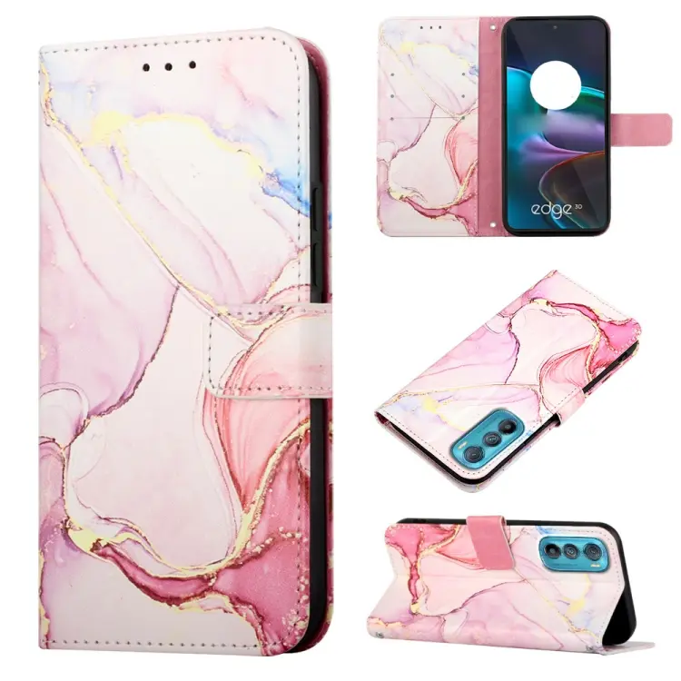 For Motorola Edge 30 PT003 Marble Pattern Flip Leather Phone Case(Rose Gold)