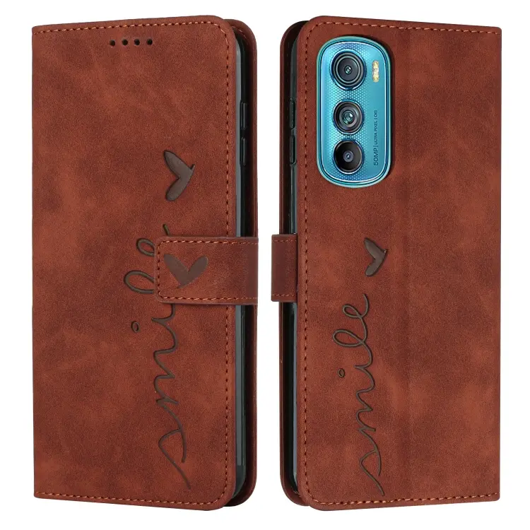 For Motorola Edge 30 Skin Feel Heart Pattern Leather Phone Case(Brown)