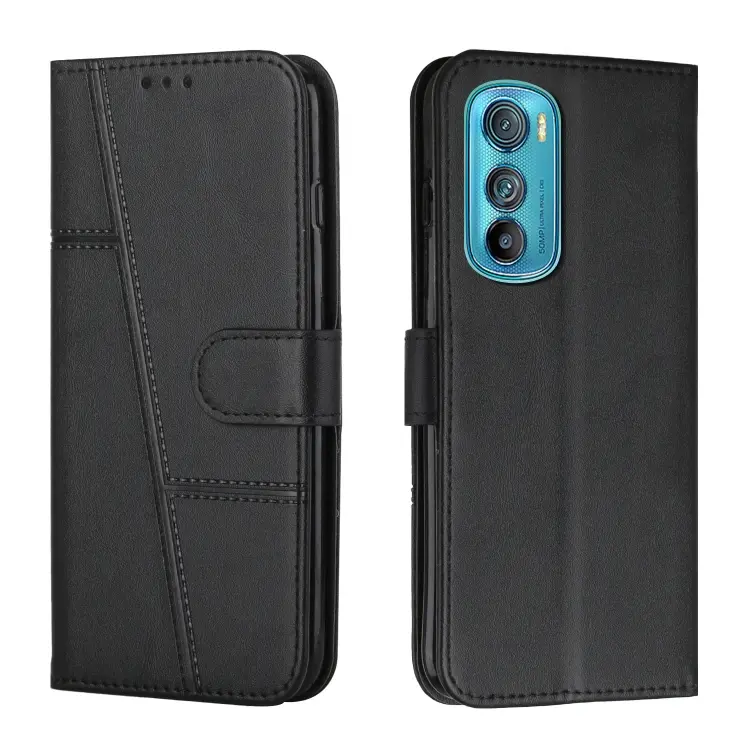 For Motorola Edge 30 Stitching Calf Texture Buckle Leather Phone Case(Black)