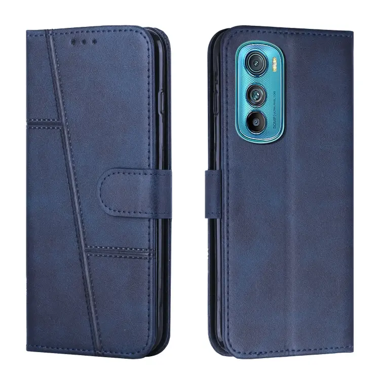 For Motorola Edge 30 Stitching Calf Texture Buckle Leather Phone Case(Blue)