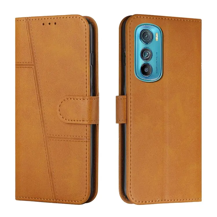 For Motorola Edge 30 Stitching Calf Texture Buckle Leather Phone Case(Yellow)