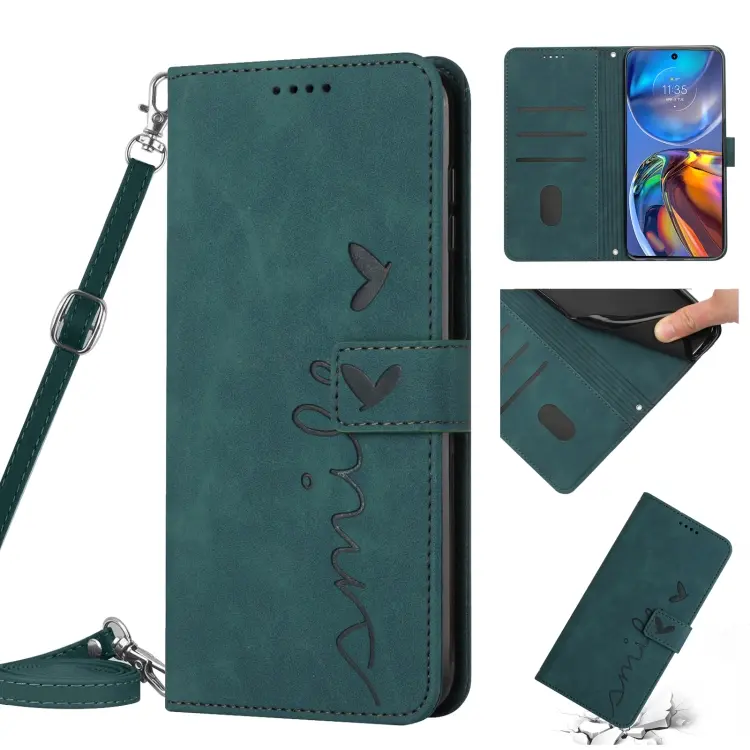 For Motorola Edge 30 Ultra 5G/X30 Pro 5G Skin Feel Heart Pattern Leather Phone Case With Lanyard(Green)