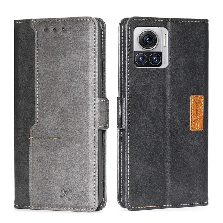 For Motorola Edge 30 Ultra / Moto X30 Pro Contrast Color Side Buckle Leather Phone Case(Black + Grey)