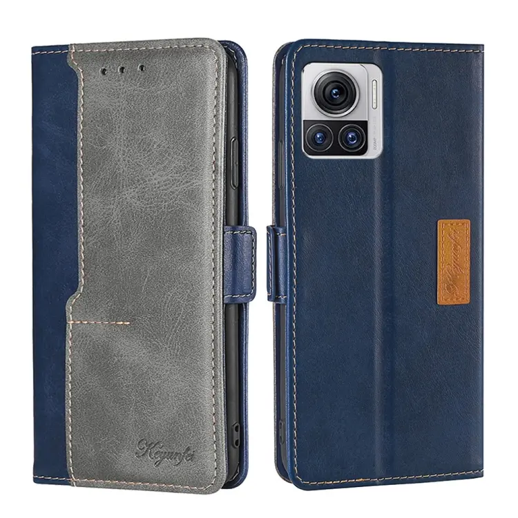 For Motorola Edge 30 Ultra / Moto X30 Pro Contrast Color Side Buckle Leather Phone Case(Blue + Grey)