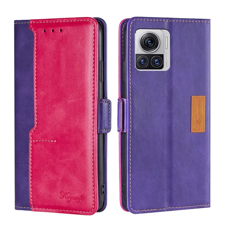 For Motorola Edge 30 Ultra / Moto X30 Pro Contrast Color Side Buckle Leather Phone Case(Purple + Rose Red)