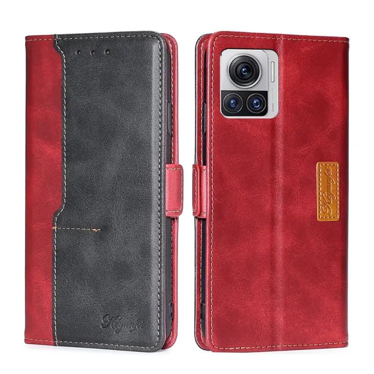For Motorola Edge 30 Ultra / Moto X30 Pro Contrast Color Side Buckle Leather Phone Case(Red + Black)
