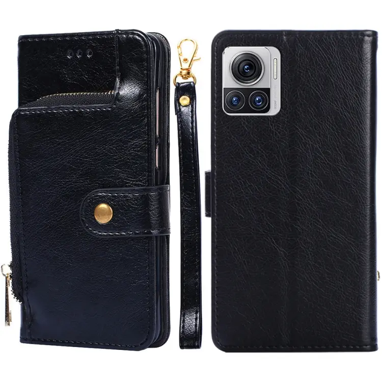 For Motorola Edge X30 Pro 5G / Edge 30 Ultra Zipper Bag Flip Leather Phone Case(Black)