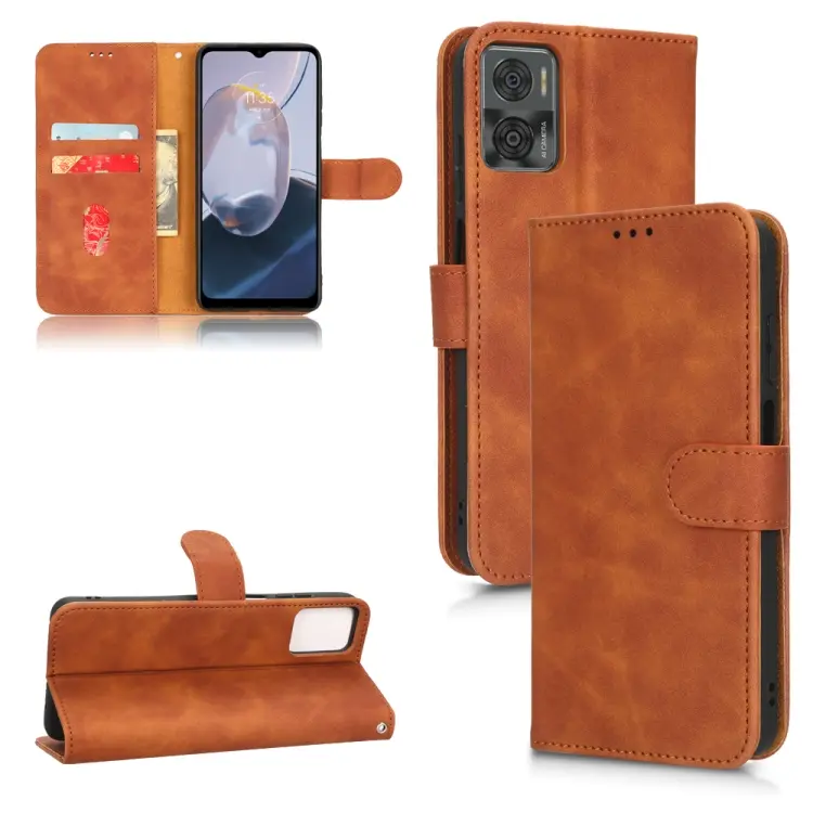 For Motorola Moto E22 4G / E22i 4G Skin Feel Magnetic Flip Leather Phone Case(Brown)