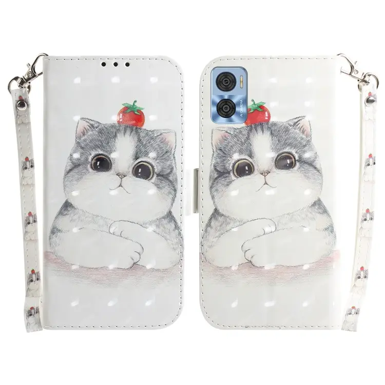 For Motorola Moto E22/E22i 3D Colored Horizontal Flip Leather Phone Case(Cute Cat)