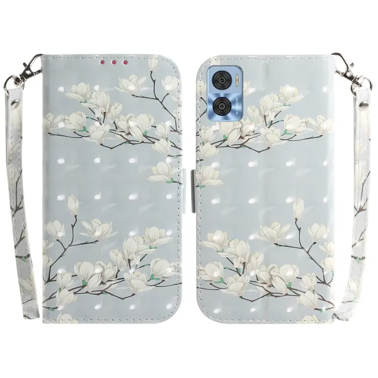 For Motorola Moto E22/E22i 3D Colored Horizontal Flip Leather Phone Case(Magnolia)