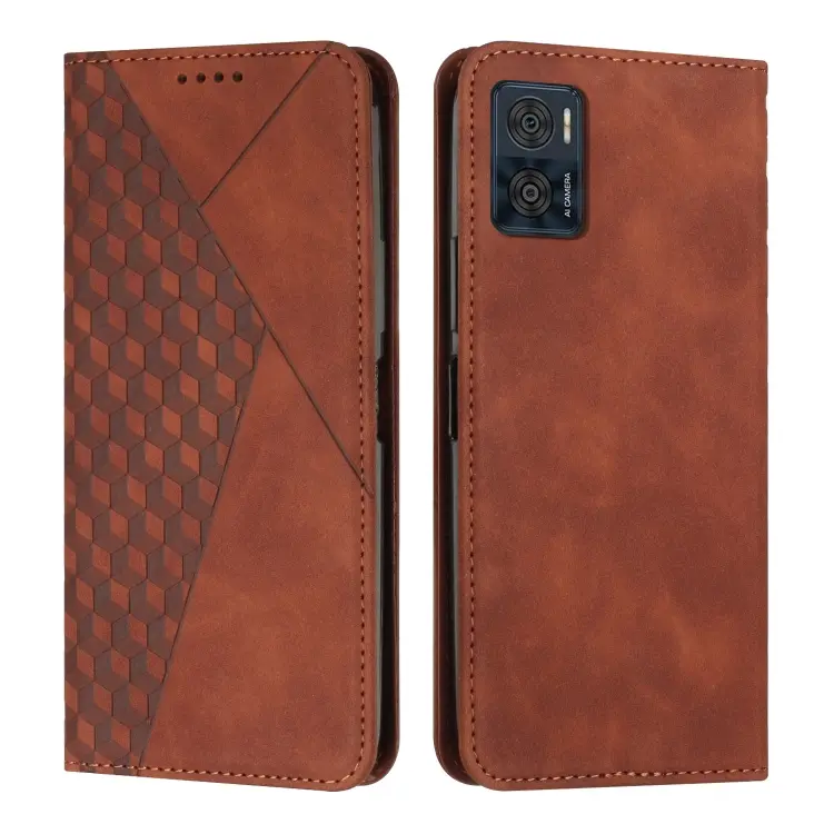 For Motorola Moto E22 / E22i Diamond Pattern Skin Feel Magnetic Leather Phone Case(Brown)