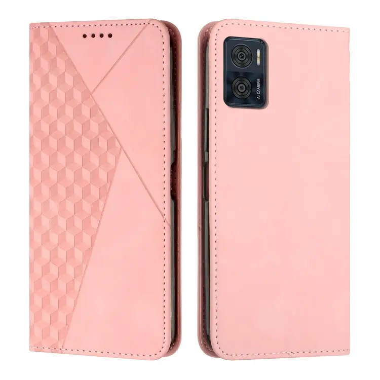 For Motorola Moto E22 / E22i Diamond Pattern Skin Feel Magnetic Leather Phone Case(Rose Gold)