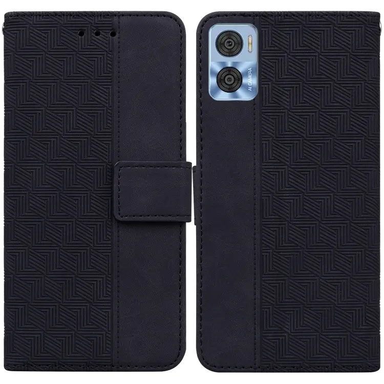 For Motorola Moto E22/E22i Geometric Embossed Flip Leather Phone Case(Black)