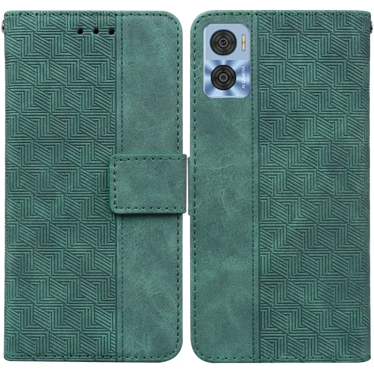 For Motorola Moto E22/E22i Geometric Embossed Flip Leather Phone Case(Green)