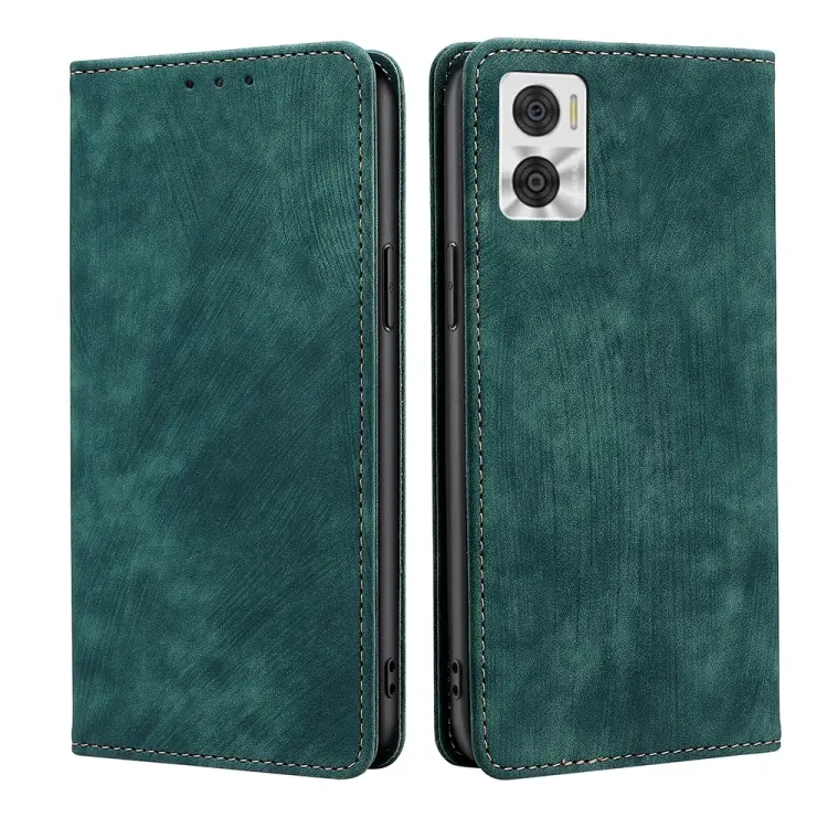 For Motorola Moto E22/E22i RFID Anti-theft Brush Magnetic Leather Phone Case(Green)