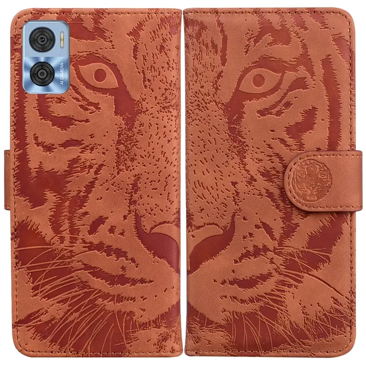 For Motorola Moto E22/E22i Tiger Embossing Pattern Horizontal Flip Leather Phone Case(Brown)