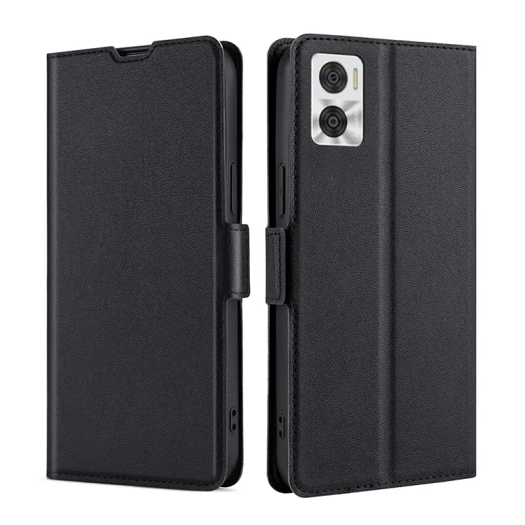 For Motorola Moto E22/E22i Ultra-thin Voltage Side Buckle Horizontal Flip Leather Phone Case(Black)