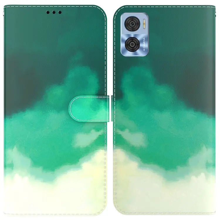 For Motorola Moto E22/E22i Watercolor Pattern Flip Leather Phone Case(Cyan Green)