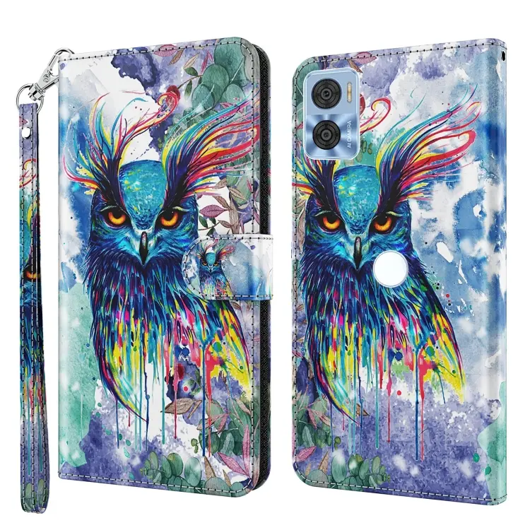 For Motorola Moto E22 / Moto E22i 3D Painting Pattern TPU + PU Phone Case(Watercolor Owl)
