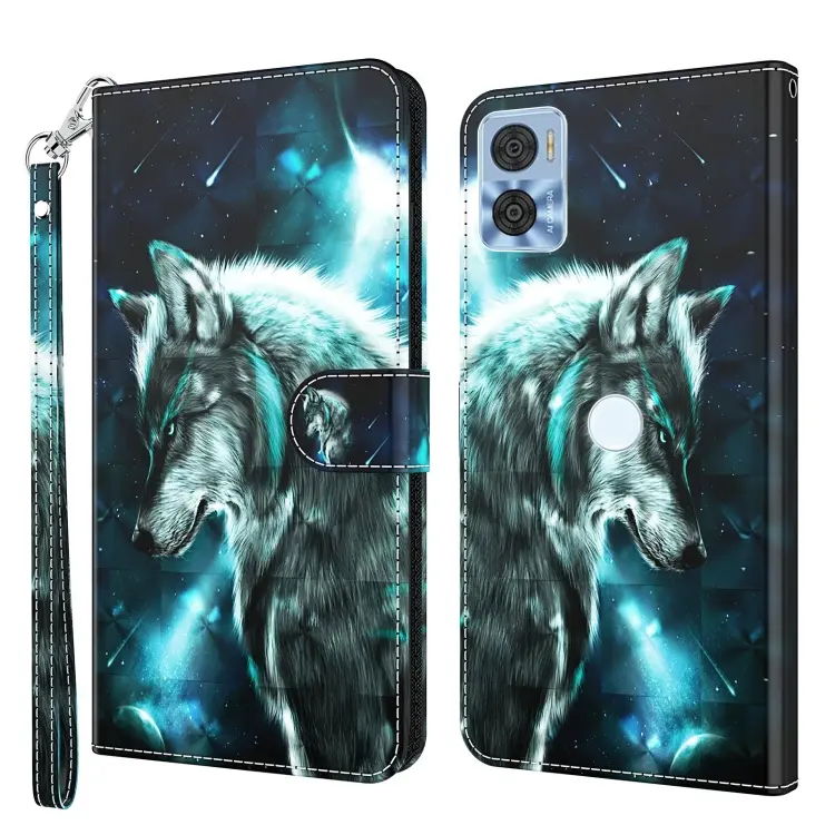 For Motorola Moto E22 / Moto E22i 3D Painting Pattern TPU + PU Phone Case(Wolf)