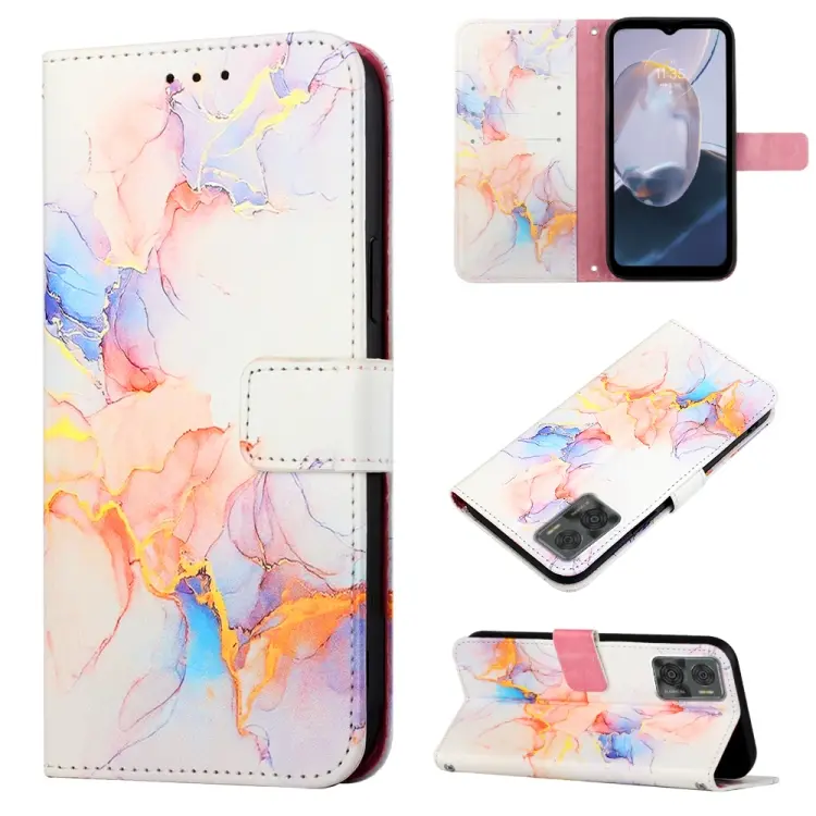 For Motorola Moto E22i 4G/E22 4G PT003 Marble Pattern Flip Leather Phone Case(Galaxy Marble White LS004)