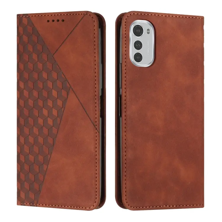 For Motorola Moto E32 4G/E32s Diamond Pattern Splicing Skin Feel Magnetic Phone Case(Brown)