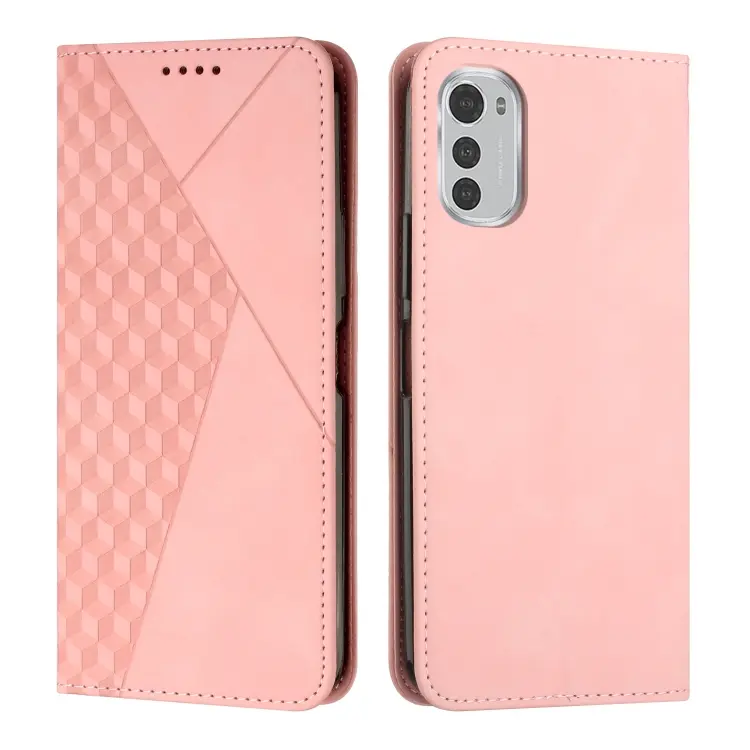 For Motorola Moto E32 4G/E32s Diamond Pattern Splicing Skin Feel Magnetic Phone Case(Rose Gold)