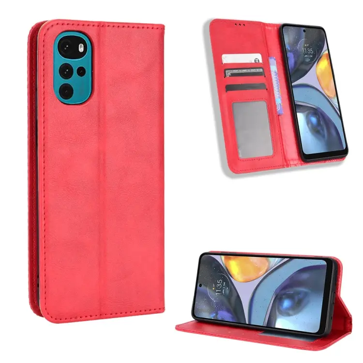 For Motorola Moto E32s / G22 Magnetic Buckle Retro Texture Leather Phone Case(Red)