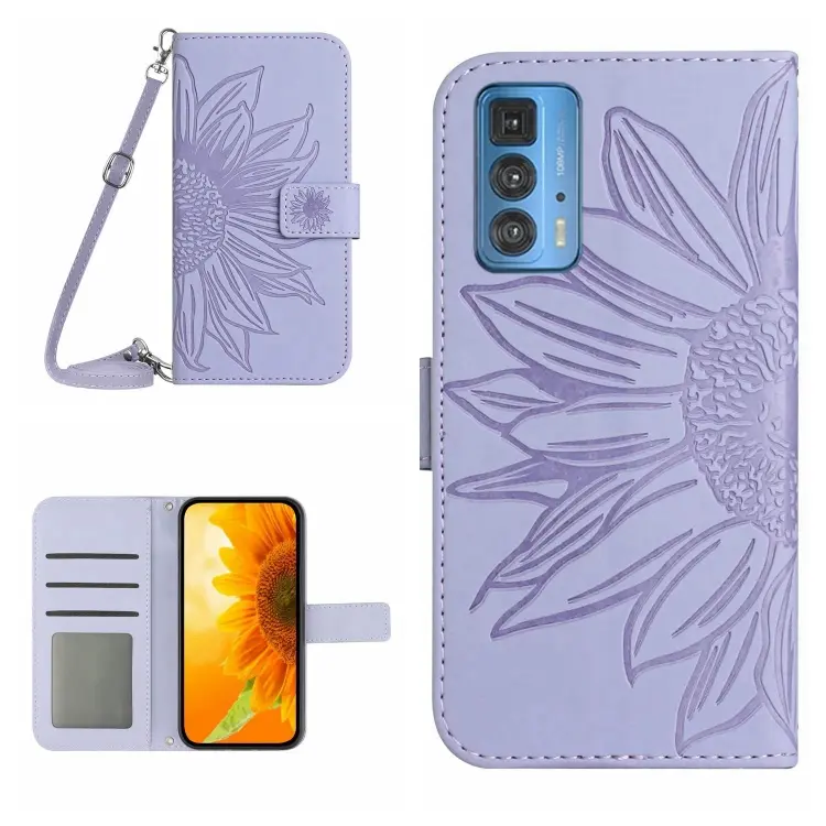 For Motorola Moto Edge 20 Pro Skin Feel Sun Flower Pattern Flip Leather Phone Case with Lanyard(Purple)