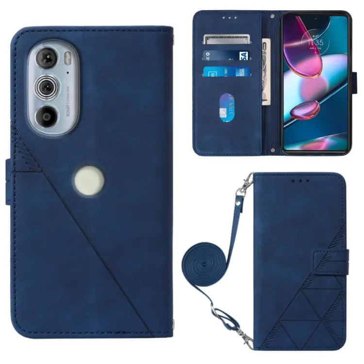 For Motorola Moto Edge 30 Pro / Edge+ 2022 Crossbody 3D Embossed Flip Leather Phone Case(Blue)
